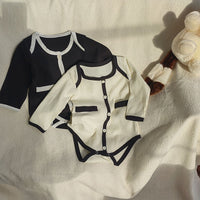 Load image into Gallery viewer, Baby Girls Color-blocking Muslin&amp;Ribbed Rompers Wholesale 230206374
