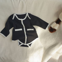 Load image into Gallery viewer, Baby Girls Color-blocking Muslin&amp;Ribbed Rompers Wholesale 230206374
