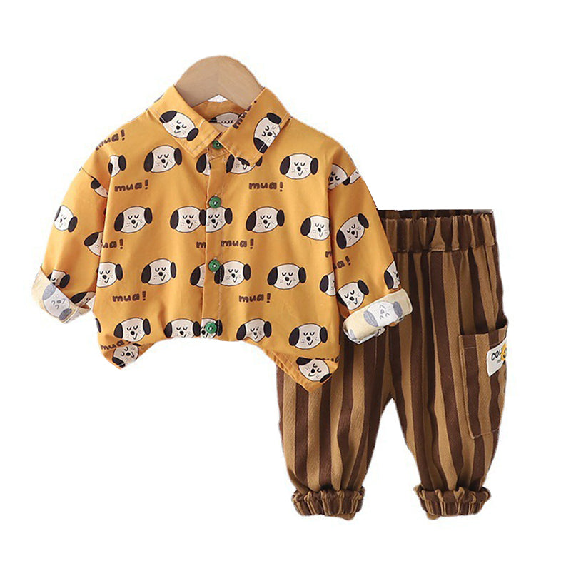 2 Pieces Set Baby Kid Boys Letters Animals Cartoon Print Shirts And Striped Pants Wholesale 230206388