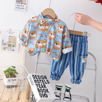 Load image into Gallery viewer, 2 Pieces Set Baby Kid Boys Letters Animals Cartoon Print Shirts And Striped Pants Wholesale 230206388
