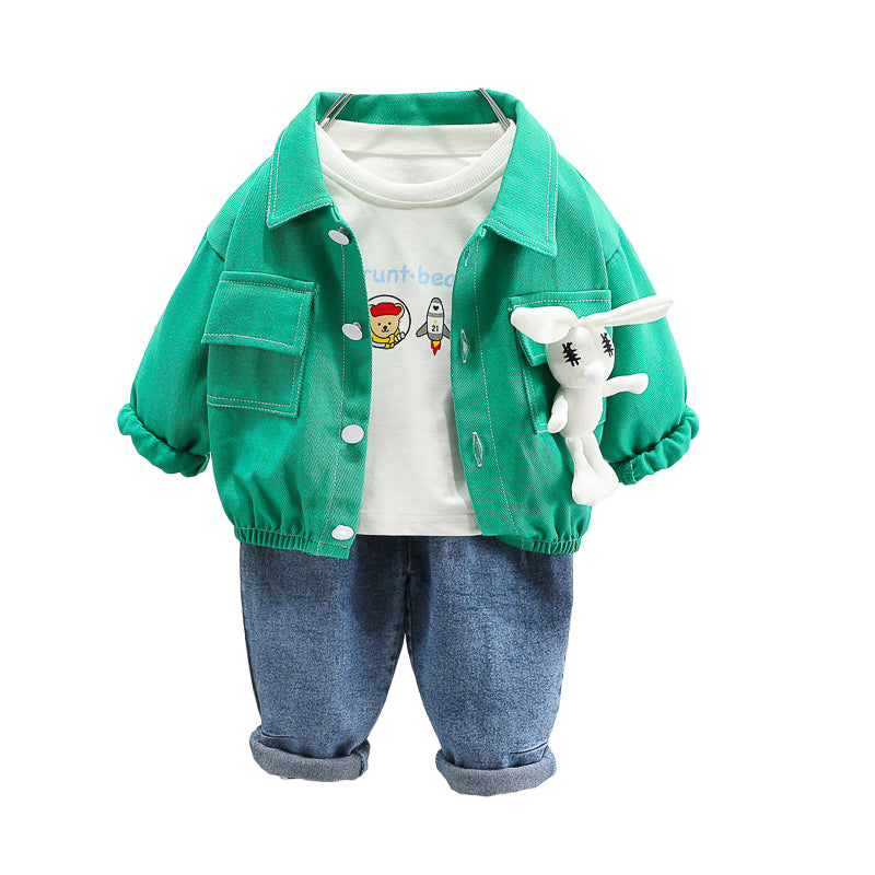3 Pieces Set Baby Kid Boys Solid Color Jackets Outwears And Letters Cartoon Print Tops And Pants Wholesale 230206391