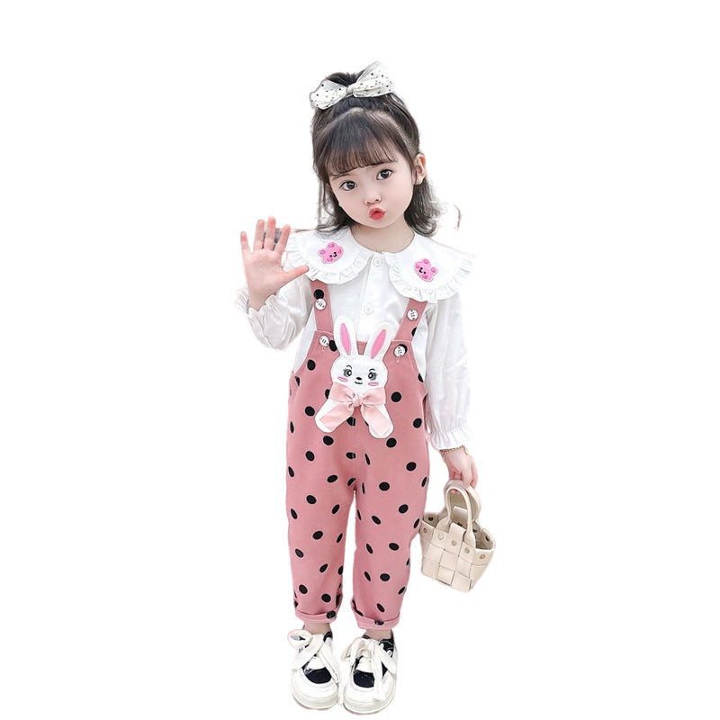 2 Pieces Set Baby Kid Girls Animals Rabbit Embroidered Blouses And Polka dots Jumpsuits Wholesale 230206392