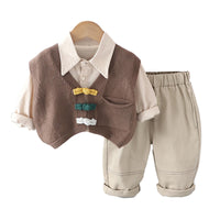 Load image into Gallery viewer, 3 Pieces Set Baby Kid Boys Solid Color Shirts Crochet Vests Waistcoats And Pants Wholesale 230206396
