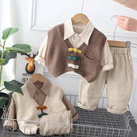 Load image into Gallery viewer, 3 Pieces Set Baby Kid Boys Solid Color Shirts Crochet Vests Waistcoats And Pants Wholesale 230206396
