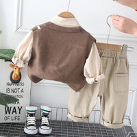 Load image into Gallery viewer, 3 Pieces Set Baby Kid Boys Solid Color Shirts Crochet Vests Waistcoats And Pants Wholesale 230206396
