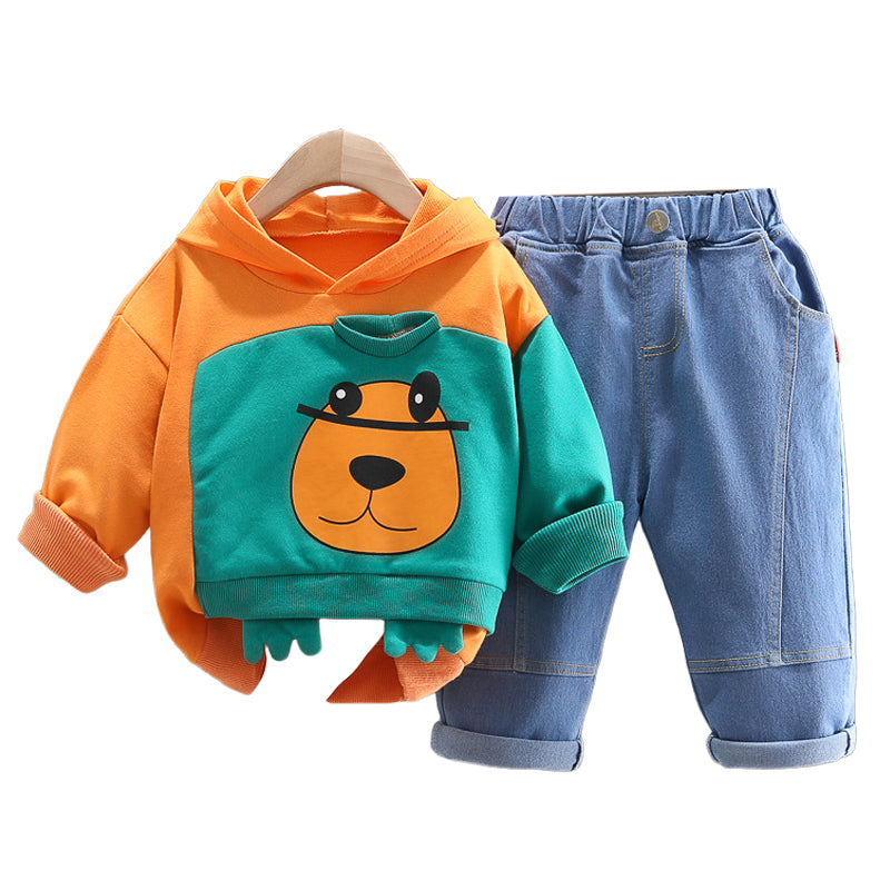 2 Pieces Set Baby Kid Boys Cartoon Print Hoodies Sweatshirts And Solid Color Jeans Wholesale 230206409