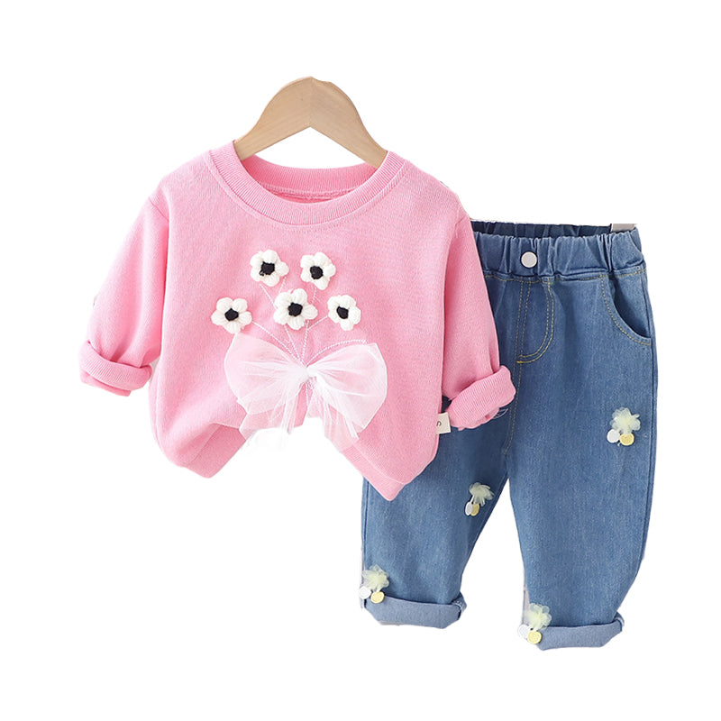 2 Pieces Set Baby Kid Girls Flower Tops And Jeans Wholesale 230206413