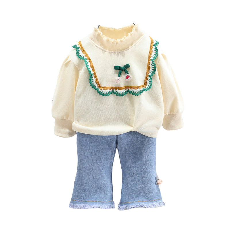 2 Pieces Set Baby Kid Girls Bow Tops And Fruit Jeans Wholesale 230206414
