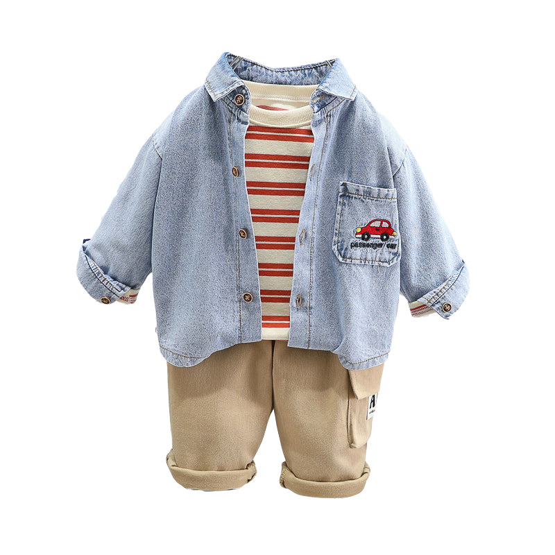 3 Pieces Set Baby Kid Boys Striped Print Tops And Car Jackets Outwears And Letters Pants Wholesale 230206422