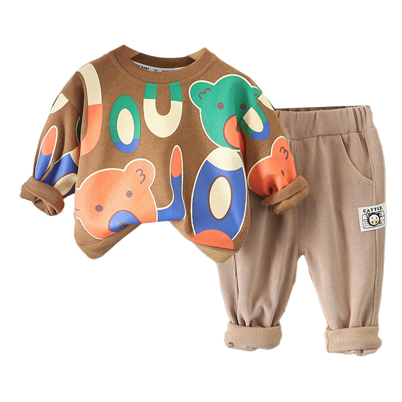 2 Pieces Set Baby Kid Boys Letters Cartoon Print Tops And Pants Wholesale 230206448