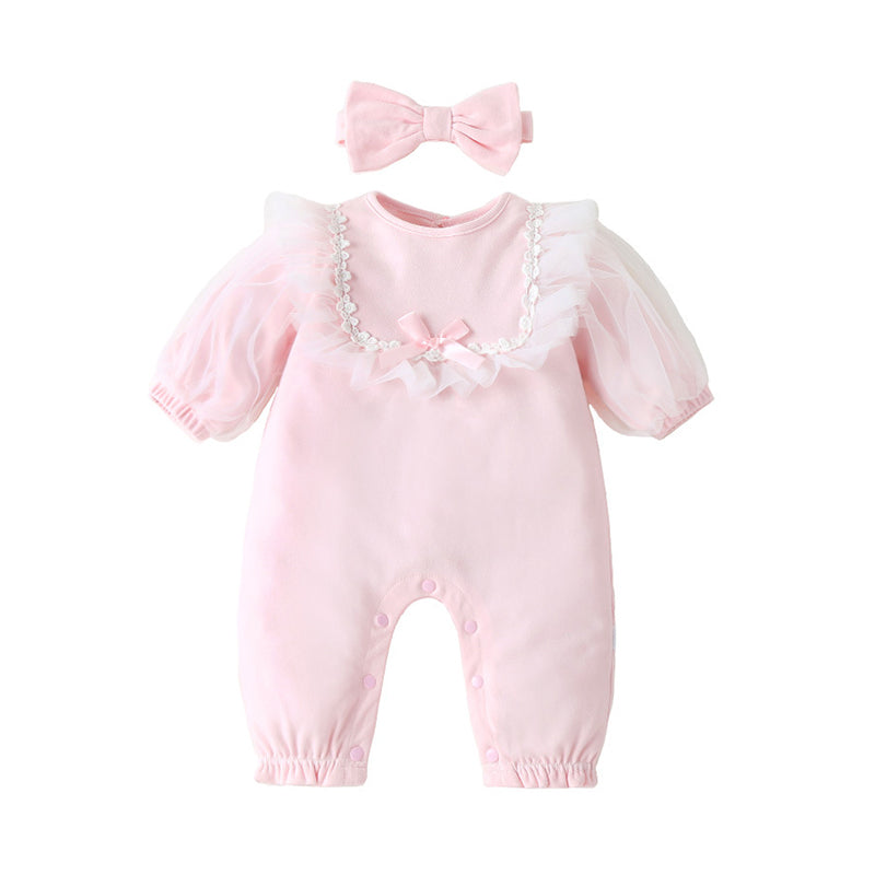 Baby Girls Solid Color Bow Jumpsuits Wholesale 23020645