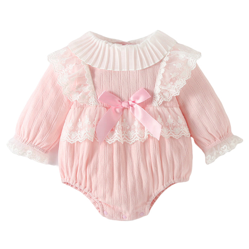 Baby Girls Bow Lace Rompers Wholesale 23020648