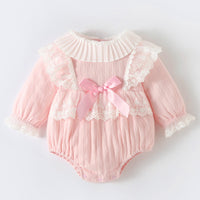 Load image into Gallery viewer, Baby Girls Bow Lace Rompers Wholesale 23020648
