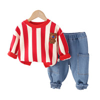 Load image into Gallery viewer, 2 Pieces Set Baby Kid Boys Striped Tops And Solid Color Jeans Wholesale 230206480
