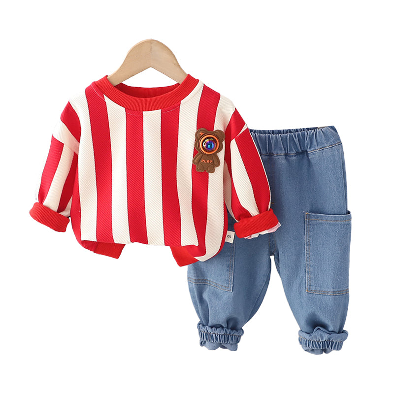 2 Pieces Set Baby Kid Boys Striped Tops And Solid Color Jeans Wholesale 230206480