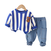 Load image into Gallery viewer, 2 Pieces Set Baby Kid Boys Striped Tops And Solid Color Jeans Wholesale 230206480
