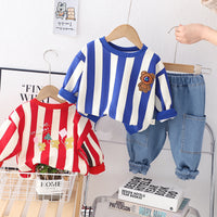 Load image into Gallery viewer, 2 Pieces Set Baby Kid Boys Striped Tops And Solid Color Jeans Wholesale 230206480
