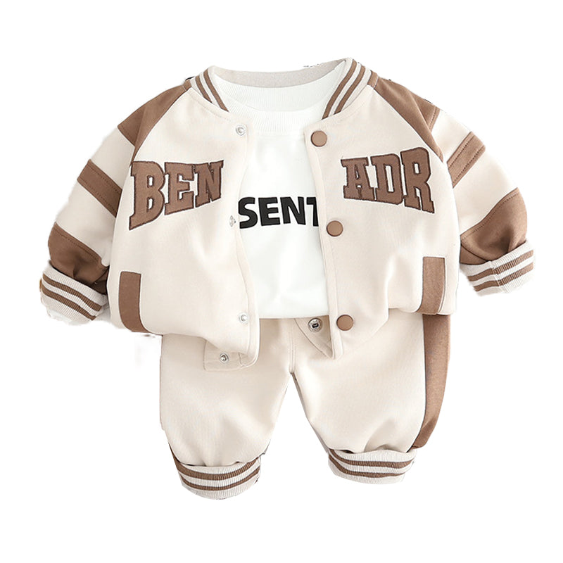 3 Pieces Set Baby Kid Boys Letters Tops Jackets Outwears And Striped Pants Wholesale 230206484