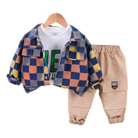 Load image into Gallery viewer, 3 Pieces Set Baby Kid Boys Letters Tops Checked Jackets Outwears And Pants Wholesale 230206488
