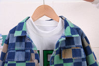 Load image into Gallery viewer, 3 Pieces Set Baby Kid Boys Letters Tops Checked Jackets Outwears And Pants Wholesale 230206488
