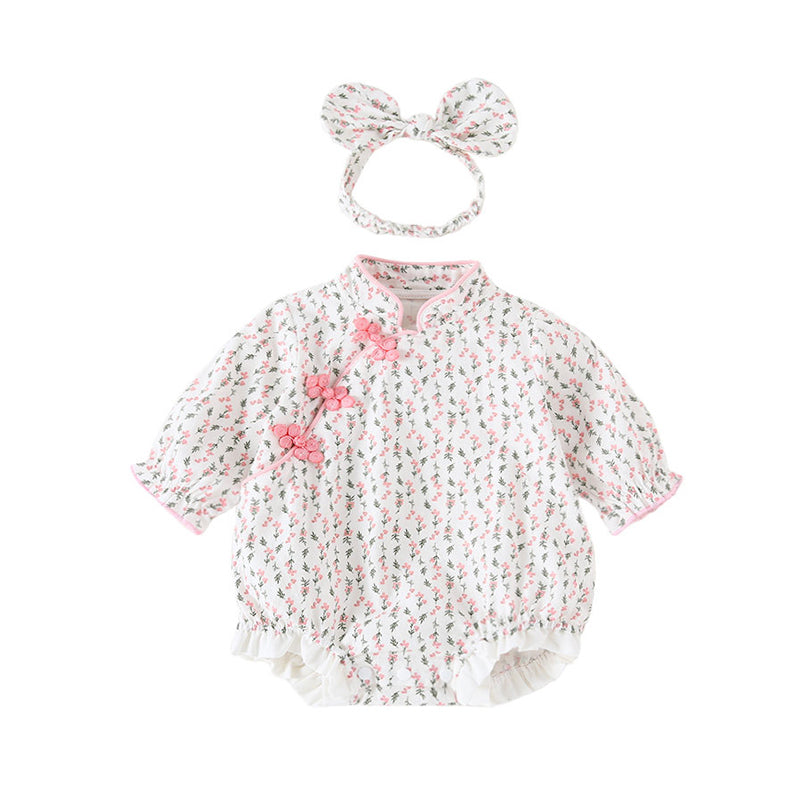 Baby Girls Flower Print Rompers Wholesale 23020650