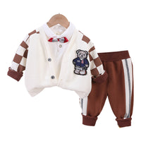 Load image into Gallery viewer, 3 Pieces Set Baby Kid Boys Solid Color Polo Shirts Checked Jackets Outwears And Color-blocking Pants Wholesale 230206501
