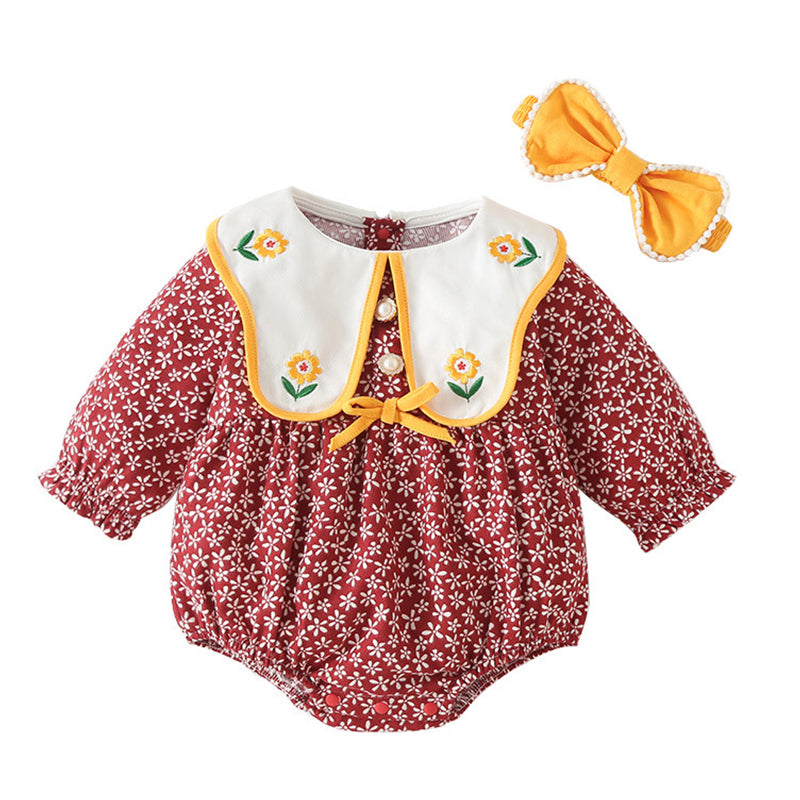 Baby Girls Flower Embroidered Print Rompers Wholesale 23020655