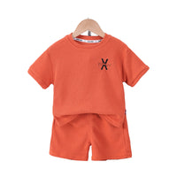 Load image into Gallery viewer, 2 Pieces Set Baby Kid Boys Embroidered Alphabet T-Shirts And Solid Color Shorts Wholesale 23020668

