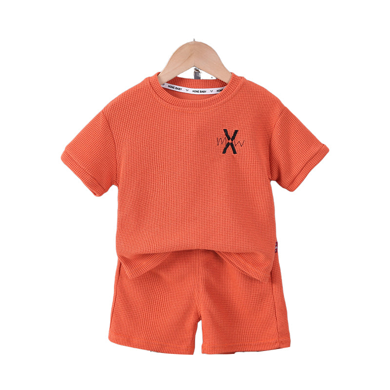 2 Pieces Set Baby Kid Boys Embroidered Alphabet T-Shirts And Solid Color Shorts Wholesale 23020668