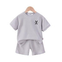Load image into Gallery viewer, 2 Pieces Set Baby Kid Boys Embroidered Alphabet T-Shirts And Solid Color Shorts Wholesale 23020668
