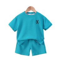 Load image into Gallery viewer, 2 Pieces Set Baby Kid Boys Embroidered Alphabet T-Shirts And Solid Color Shorts Wholesale 23020668
