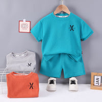 Load image into Gallery viewer, 2 Pieces Set Baby Kid Boys Embroidered Alphabet T-Shirts And Solid Color Shorts Wholesale 23020668
