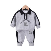 Load image into Gallery viewer, 2 Pieces Set Baby Kid Boys Letters Color-blocking Polo Shirts And Pants Wholesale 23020671
