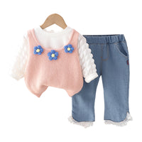 Load image into Gallery viewer, 3 Pieces Set Baby Kid Girls Flower Vests Waistcoats And Solid Color Tops And Pants Wholesale 23020680
