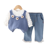 Load image into Gallery viewer, 3 Pieces Set Baby Kid Girls Flower Vests Waistcoats And Solid Color Tops And Pants Wholesale 23020680
