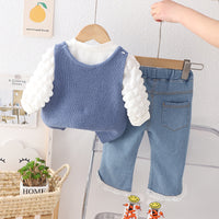 Load image into Gallery viewer, 3 Pieces Set Baby Kid Girls Flower Vests Waistcoats And Solid Color Tops And Pants Wholesale 23020680
