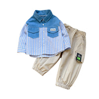 Load image into Gallery viewer, 2 Pieces Set Baby Kid Boys Striped Shirts And Letters Pants Wholesale 23020688
