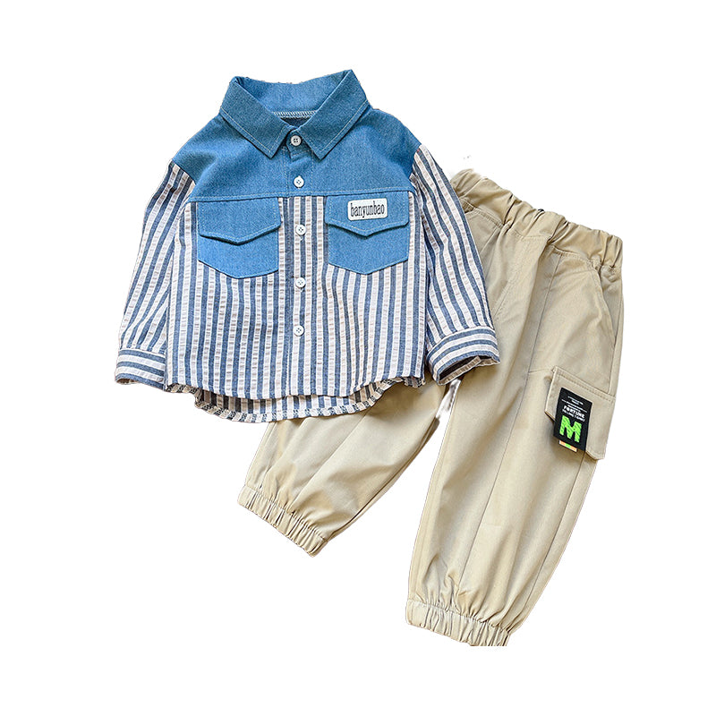 2 Pieces Set Baby Kid Boys Striped Shirts And Letters Pants Wholesale 23020688