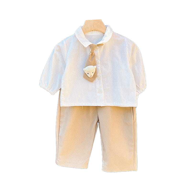 2 Pieces Set Baby Boys Cartoon Bow Shirts And Solid Color Pants Wholesale 230208125