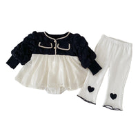 Load image into Gallery viewer, 2 Pieces Set Baby Girls Color-blocking Rompers Love heart And Embroidered Pants Wholesale 23020817
