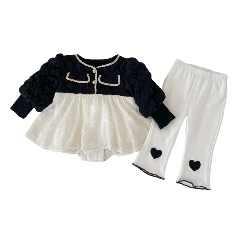 2 Pieces Set Baby Girls Color-blocking Rompers Love heart And Embroidered Pants Wholesale 23020817