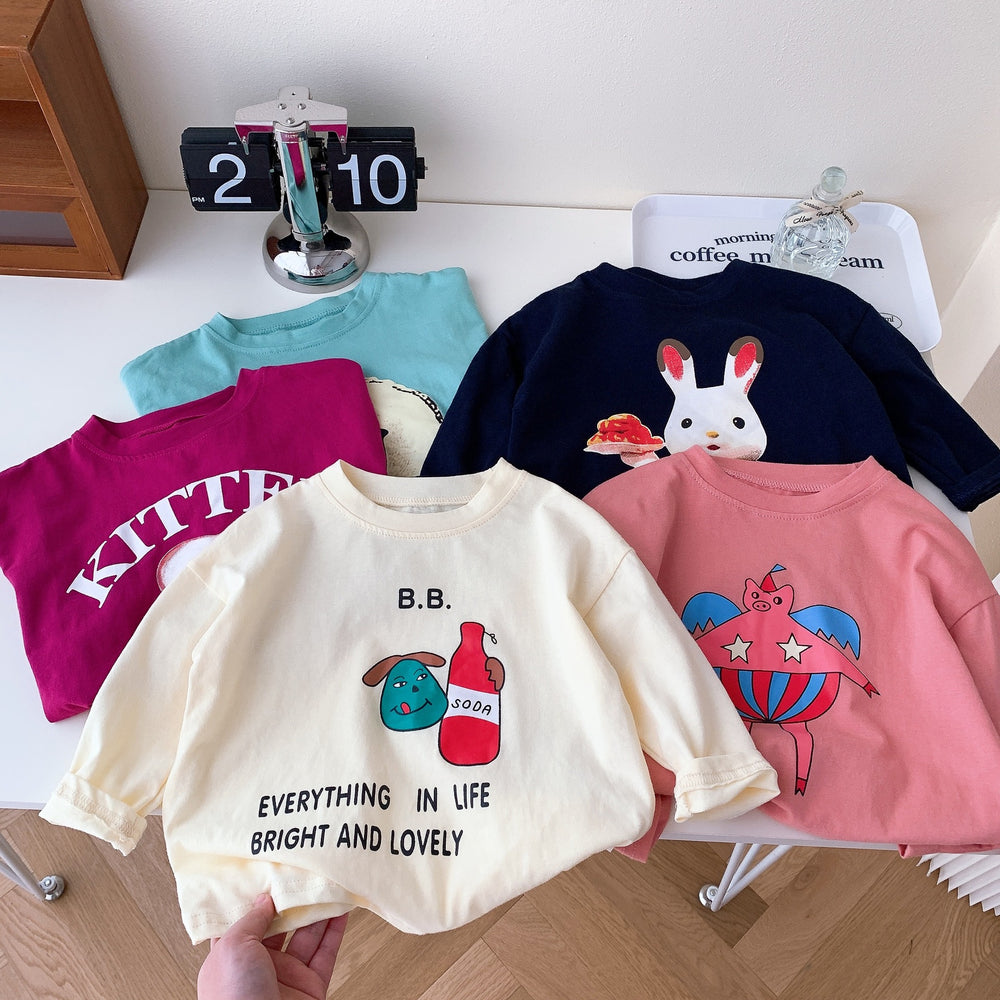 Baby Kid Girls Letters Cartoon Expression Tops Wholesale 230208173