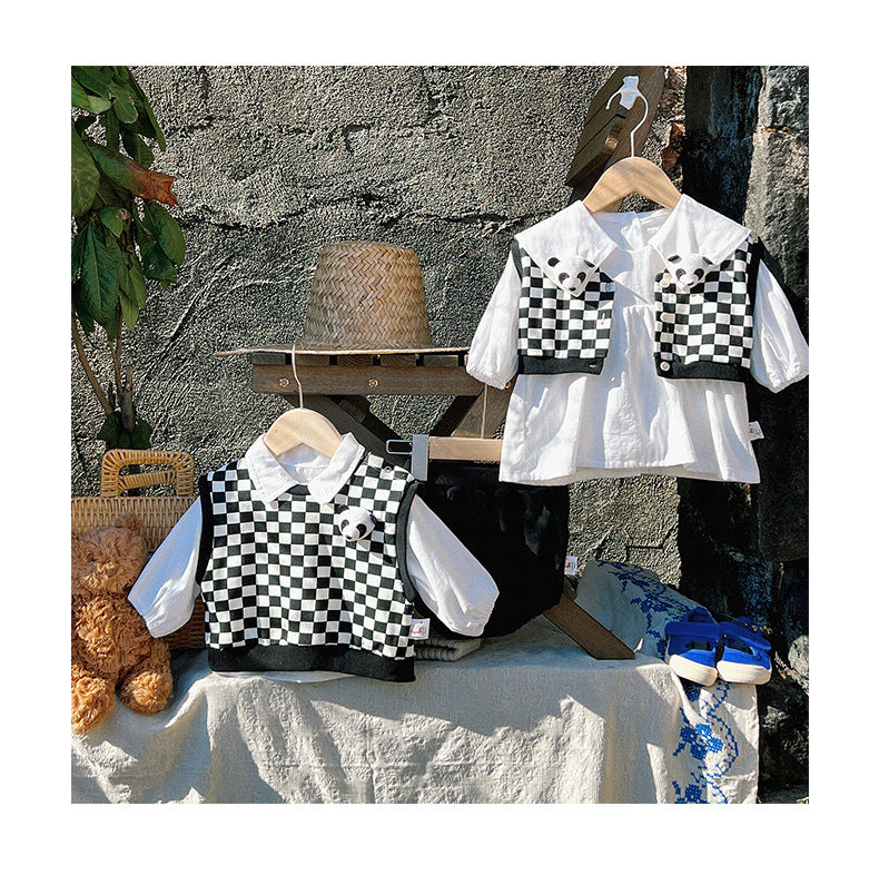 3 Pieces Set Baby Unisex Solid Color Shirts Checked Cartoon Vests Waistcoats And Shorts Wholesale 230208201