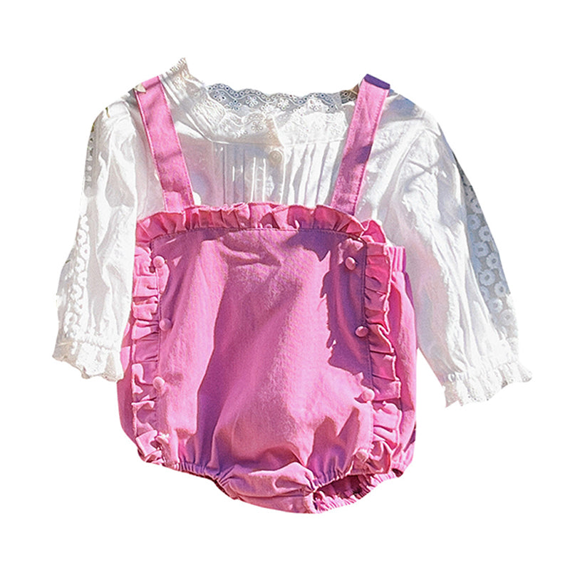 2 Pieces Set Baby Girls Lace Tops And Solid Color Rompers Wholesale 230208241