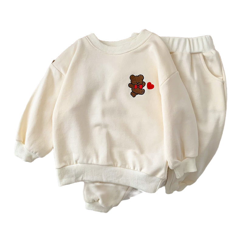 2 Pieces Set Baby Girls Love heart Animals Embroidered Hoodies Sweatshirts And Solid Color Pants Wholesale 23020828