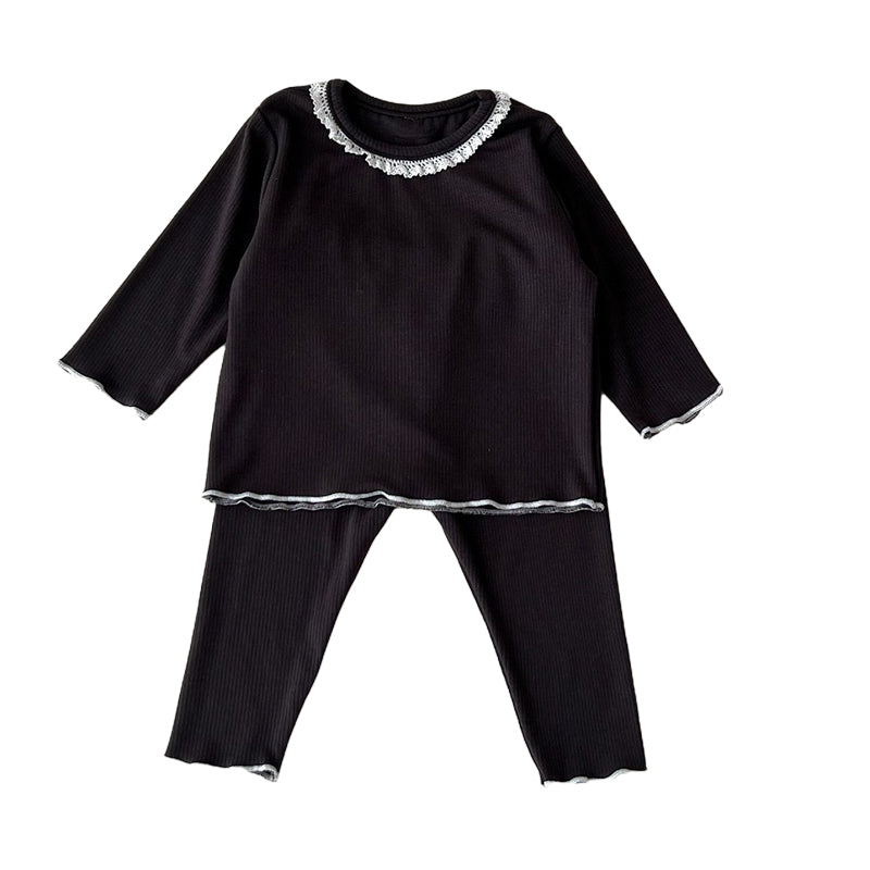 2 Pieces Set Baby Girls Lace Tops And Color-blocking Pants Wholesale 230208290
