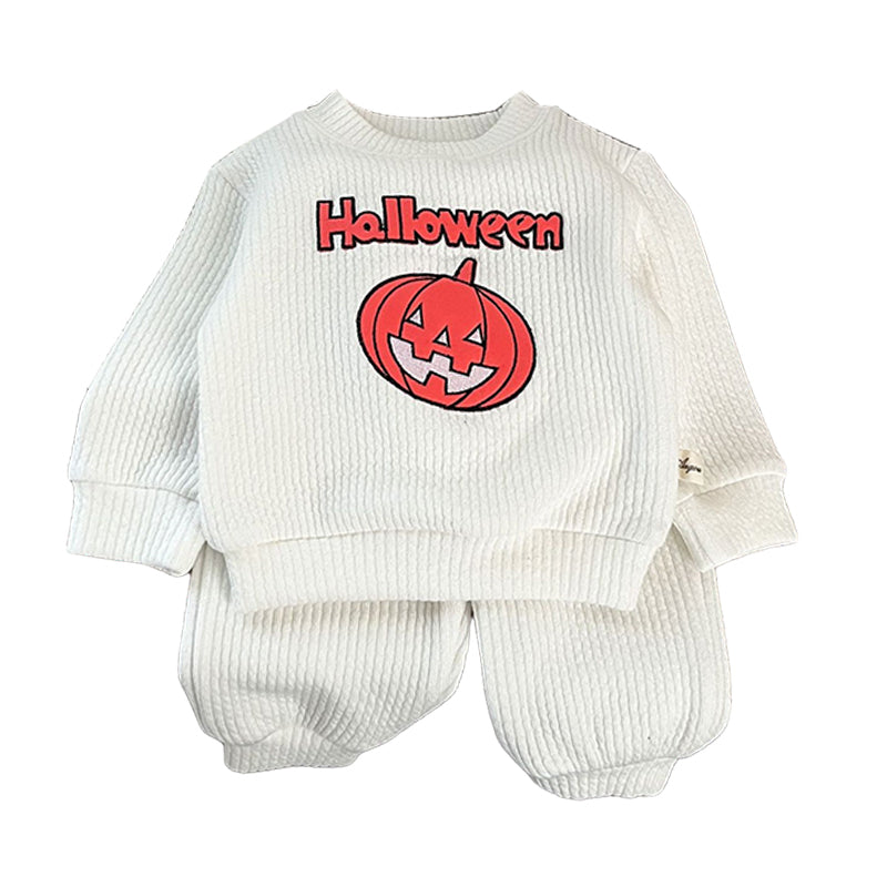 2 Pieces Set Baby Unisex Halloween Cartoon Print Tops And Solid Color Pants Wholesale 230208295