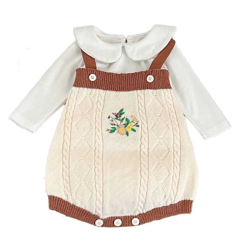 Baby Girls Color-blocking Flower Crochet Embroidered Rompers Wholesale 230208320