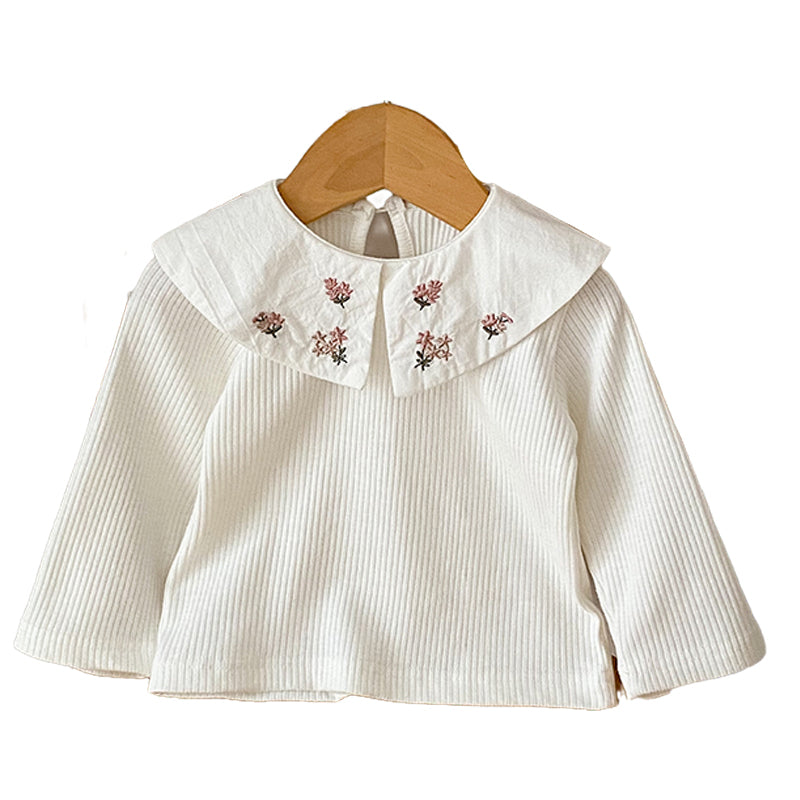 Baby Girls Striped Embroidered Tops Wholesale 230208343