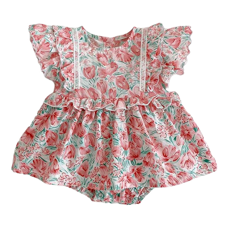 Baby Girls Flower Print Rompers Wholesale 230208361